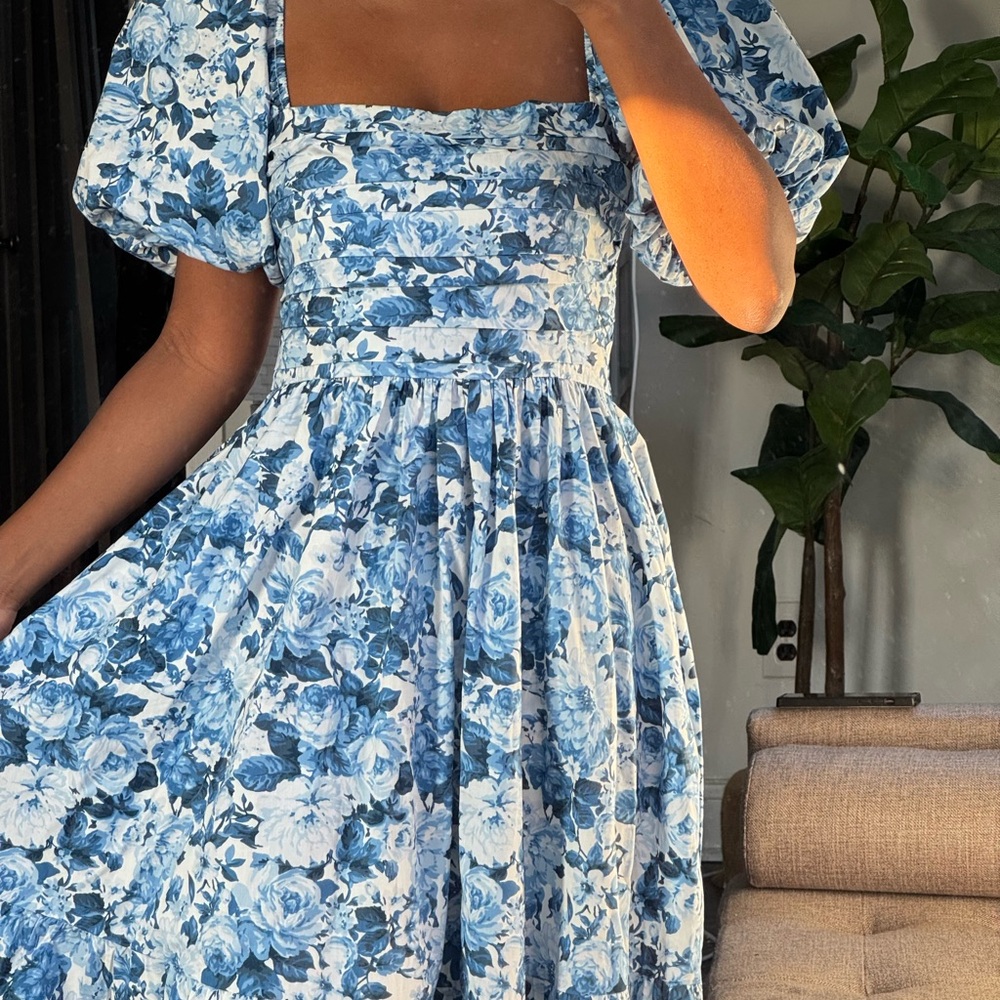 ABERCROMBIE & FITCH EMERSON FLORAL Poplin Puff Sleeve Midi Dress SZ XS - Picture 5 of 7